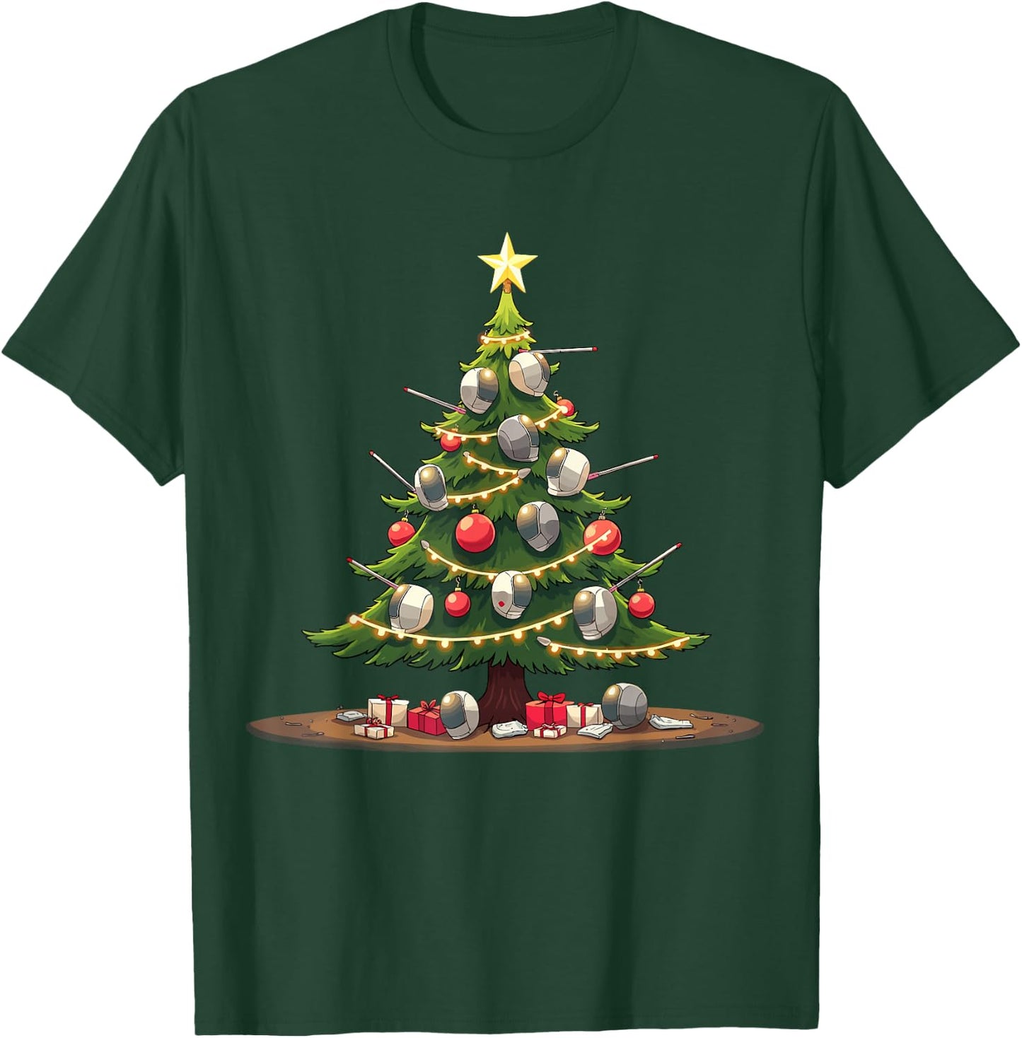 Fencing Christmas Tree Funny Sports Lover for Fencers Fans T-Shirt - T-Shirt | Forest