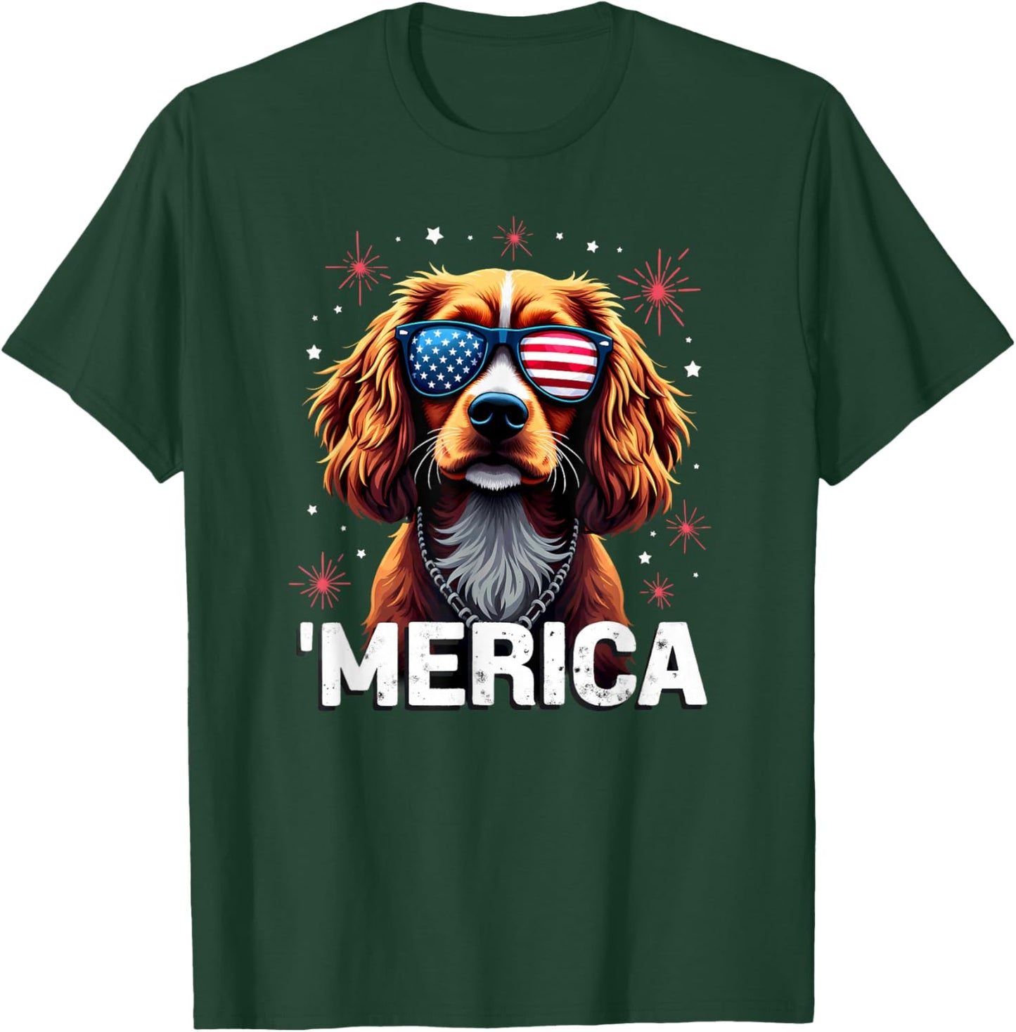US Flag Cavalier King Charles Sunglasses Merica T-Shirt - T-Shirt | Forest