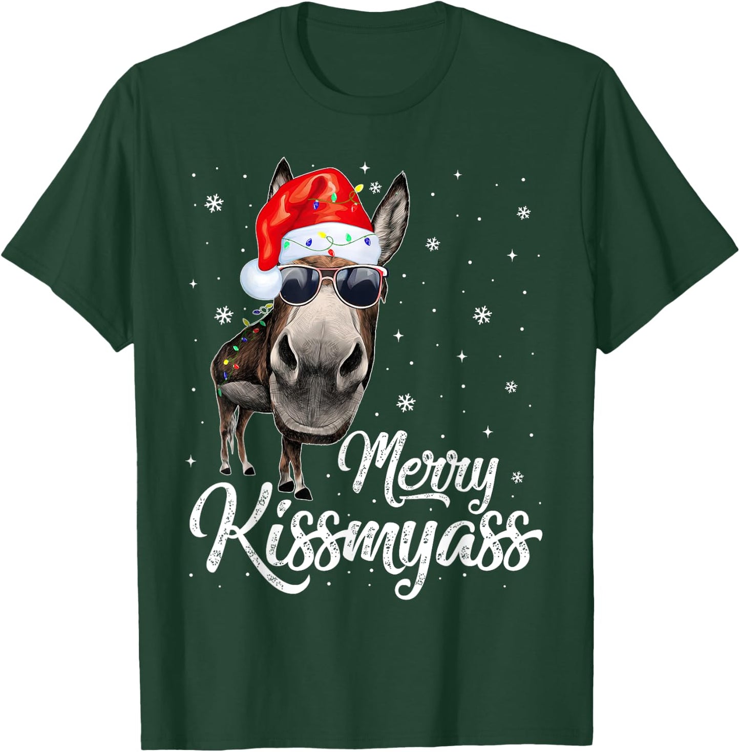 Merry Kissmyass Donkey Sarcastic Xmas Funny Pajama Christmas T-Shirt - T-Shirt | Forest