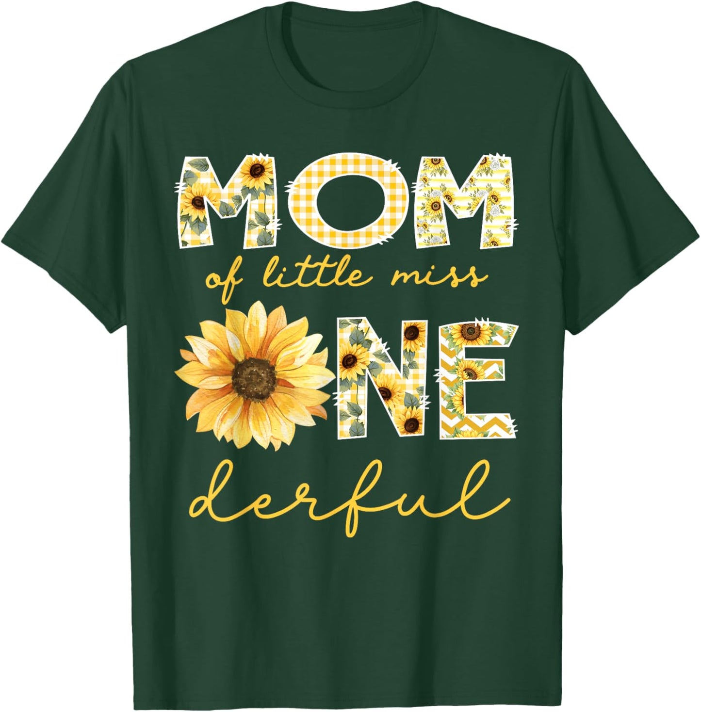 Mom of Little Miss Onederful 1st Birthday Girl Sunflower T-Shirt - T-Shirt | Forest