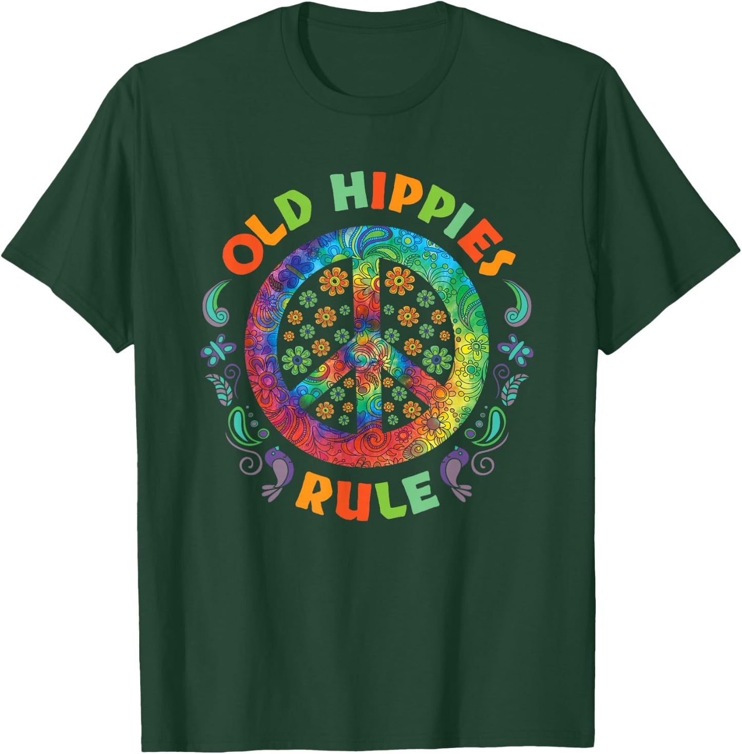Old Hippies Rule Hippie Vintage Retro Costume Hippy Gift Small T-Shirt - T-Shirt | Forest