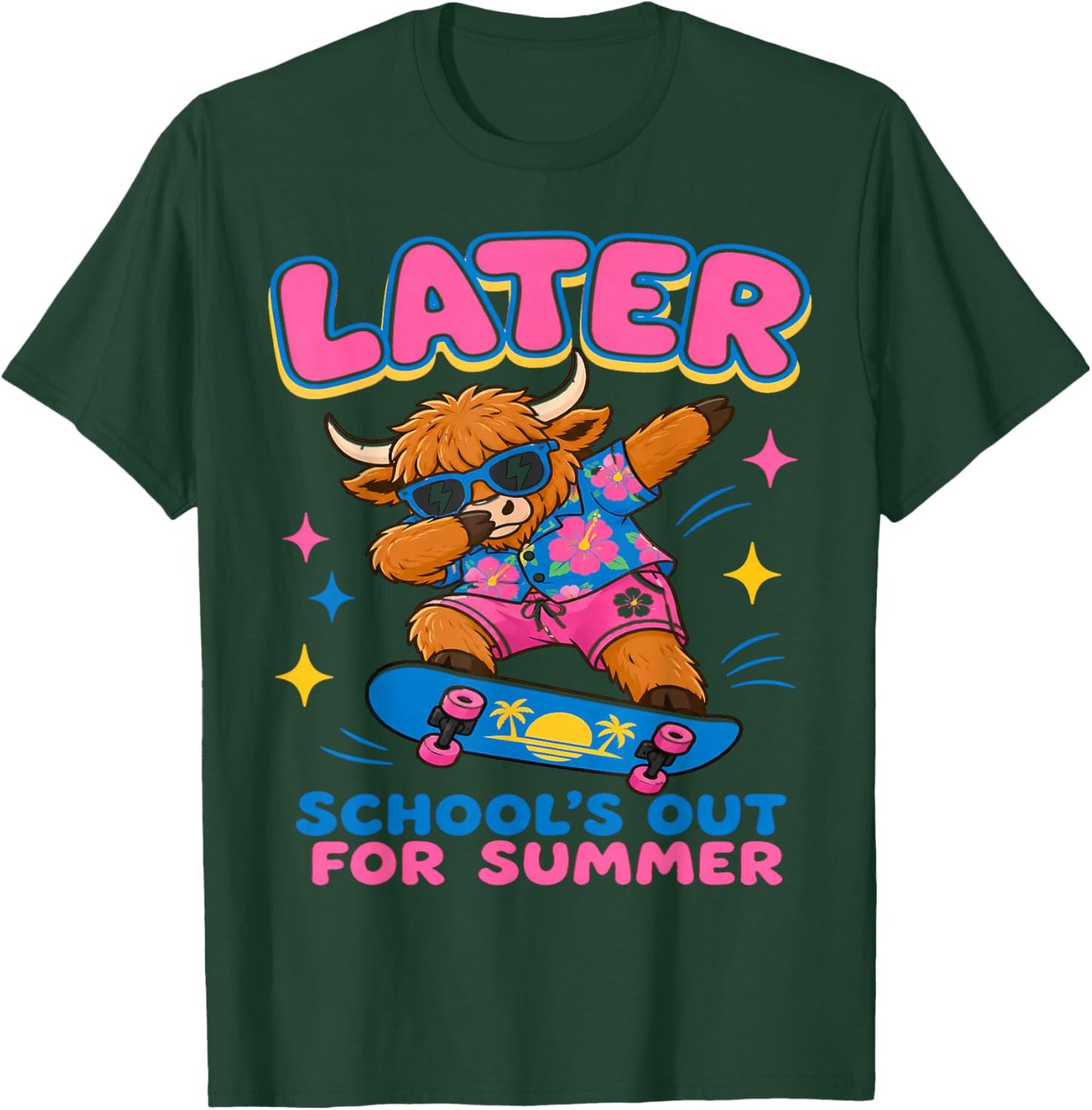 Highland Cow School's Out for Summer Teacher Students T-Shirt - T-Shirt | Forest