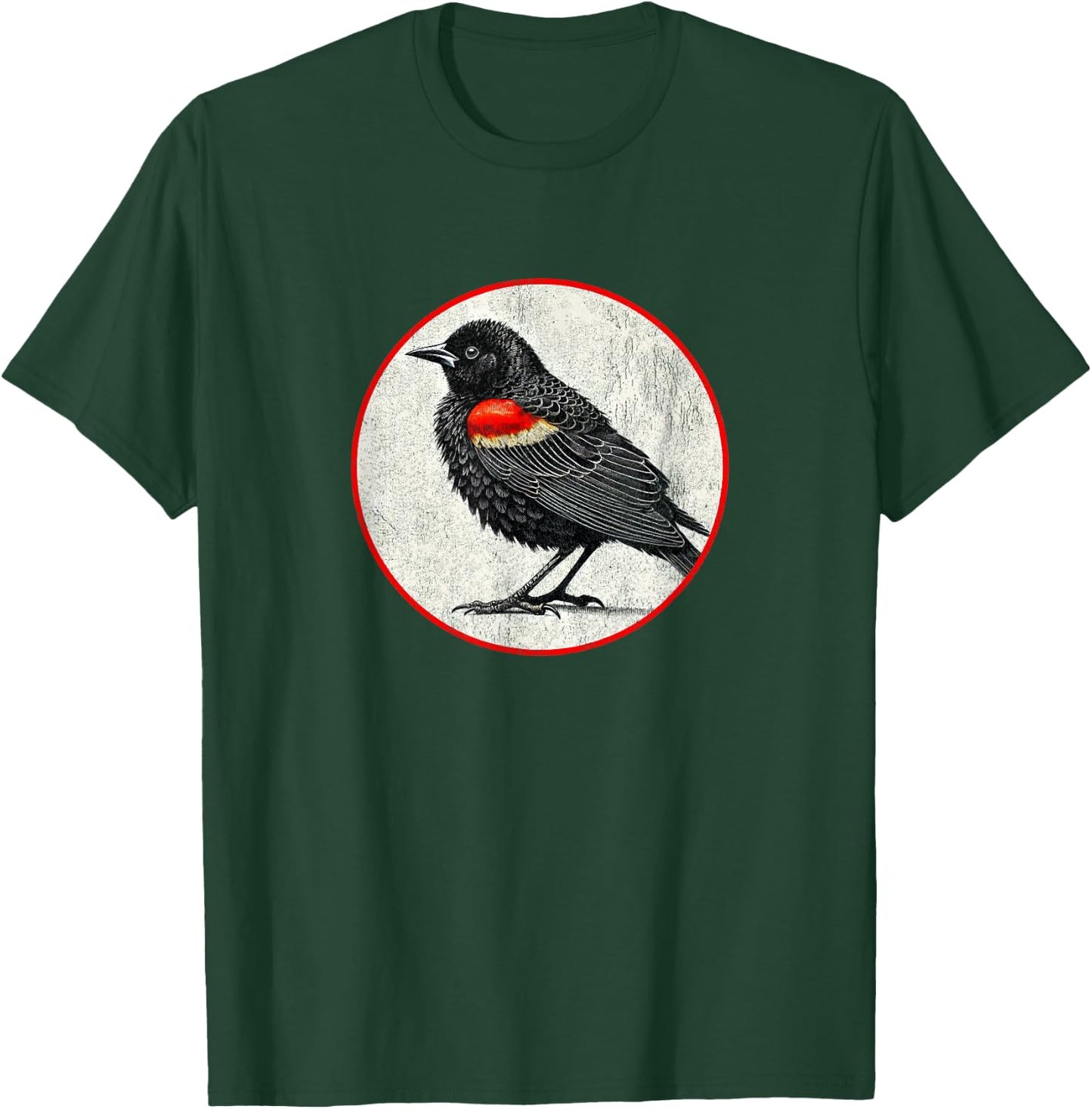 Colorful Retro Red-Winged Blackbird Bird Design T-Shirt - T-Shirt | Forest