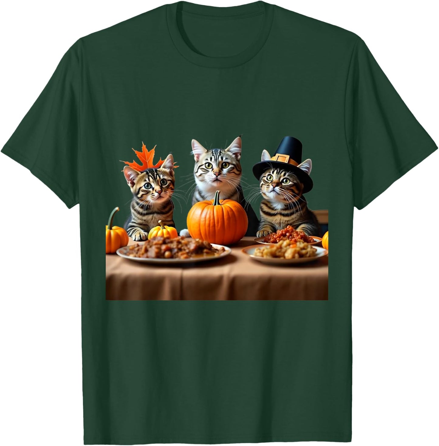 Thanksgiving Cats Dinner Feast Vintage Fall Men Women Kids T-Shirt - T-Shirt | Forest