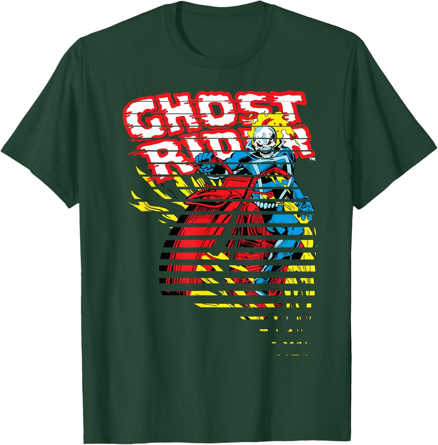 Ghost Rider Motorcyle On Fire Halftoned Split-Up T-Shirt - T-Shirt | Forest