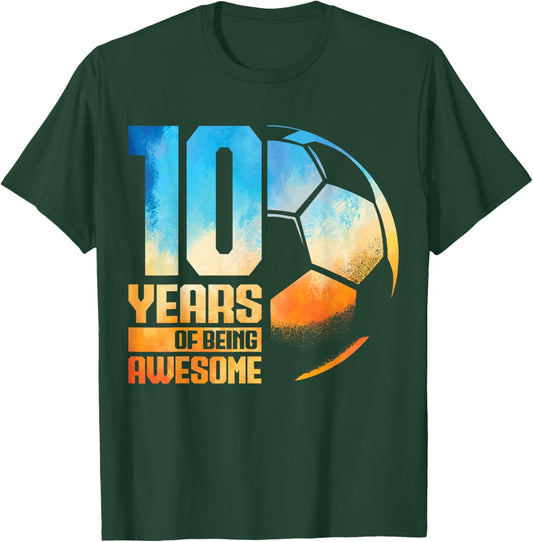 10th Birthday Boy Girl Soccer Player Football 10 Years Old T-Shirt - T-Shirt | Forest
