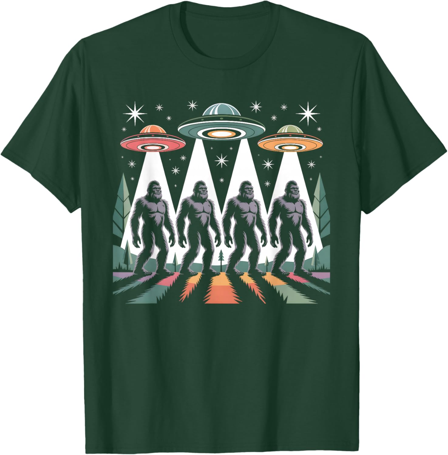 Vintage Mid-Century Modern Bigfoot UFOs T-Shirt - T-Shirt | Forest