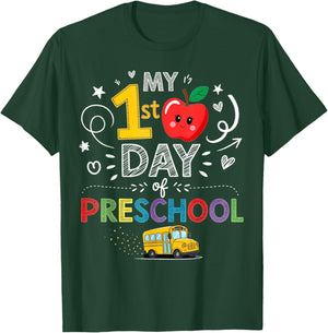 My First Day of Preschool School Bus Apple Kids Girl Boy T-Shirt - T-Shirt | Forest