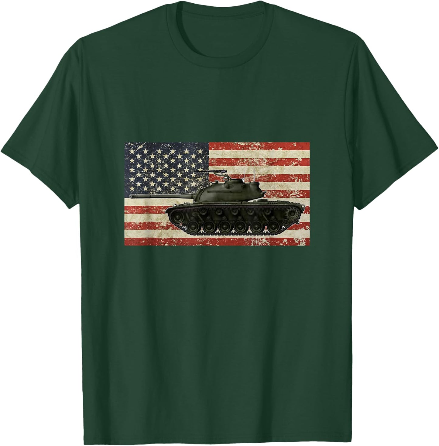 Vintage American USA Flag M48 Patton Tank Army War Vehicle T-Shirt - T-Shirt | Forest