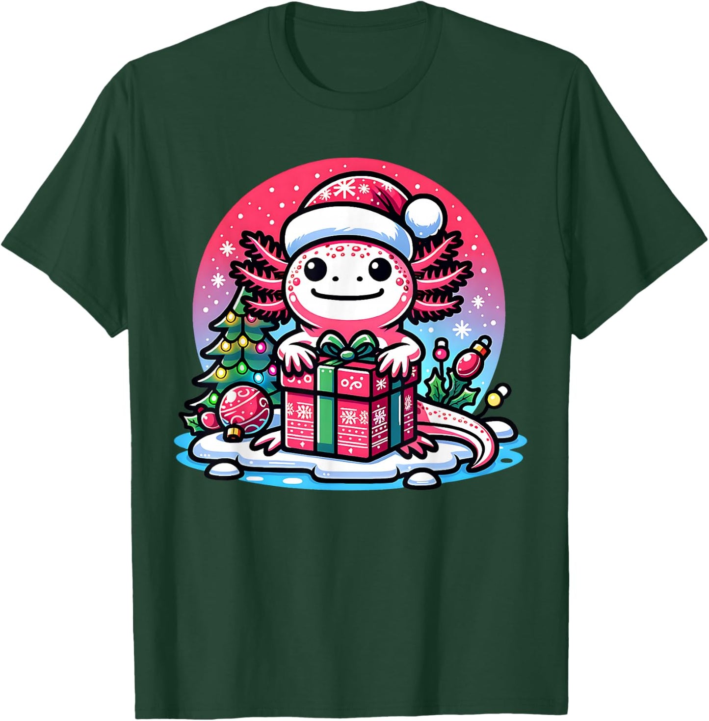 Christmas Axolotl Santa Hat Boy Girl Kids Xmas Axolotl Lover T-Shirt - T-Shirt | Forest