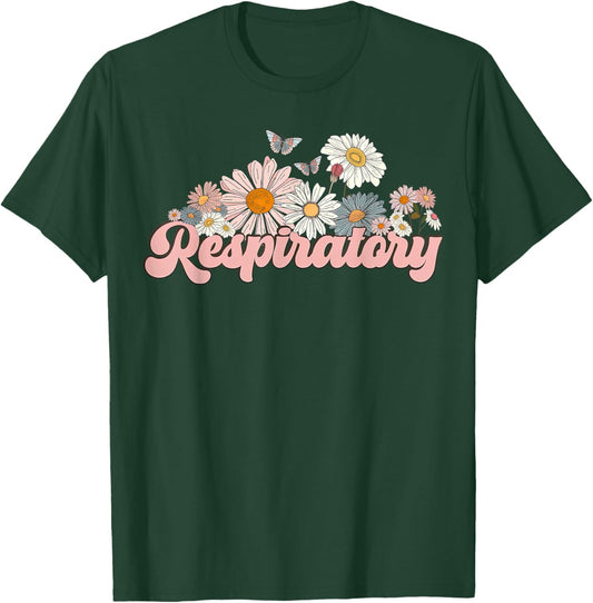 Retro Flower Butterfly Respiratory Therapy RT Therapist T-Shirt - T-Shirt | Forest