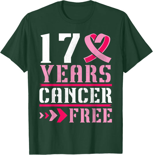 17 Years Breast Cancer Free Warrior Fighting Survivor Winner T-Shirt - T-Shirt | Forest