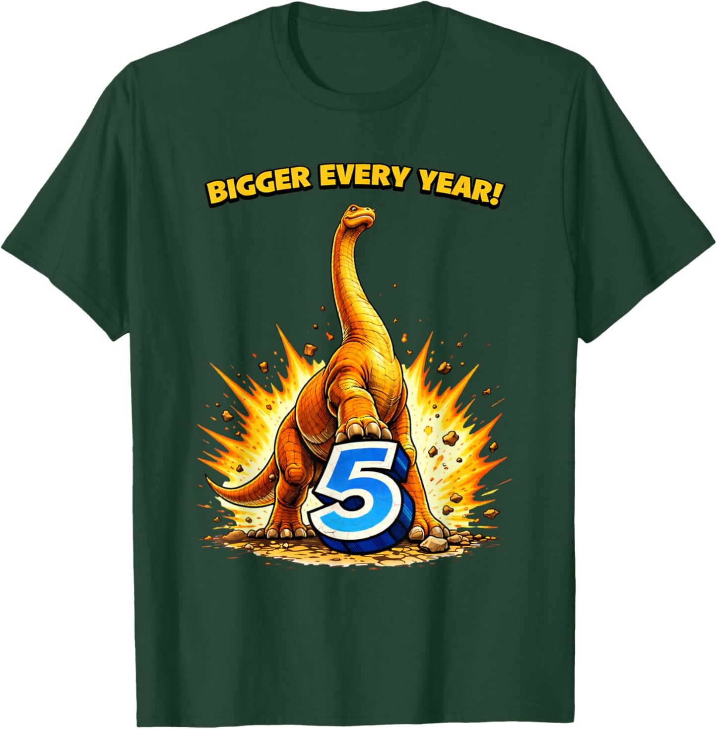 Bigger Every Year Dinosaur 5th Birthday T-Shirt - T-Shirt | Forest