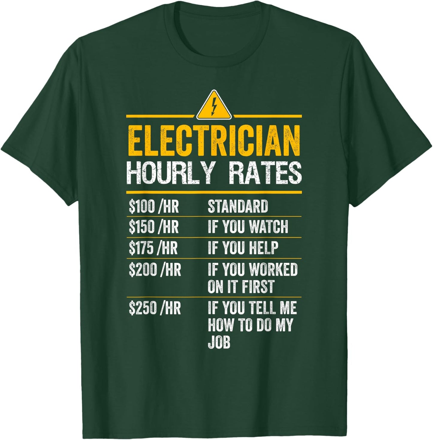 Funny Electrician Hourly Rates Lineman Labor Rates T-Shirt - T-Shirt | Forest