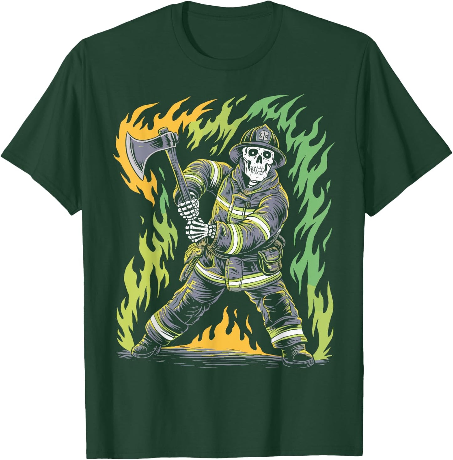 Skeleton Firefighting Lovers Spooky Halloween Firefighter T-Shirt - T-Shirt | Forest
