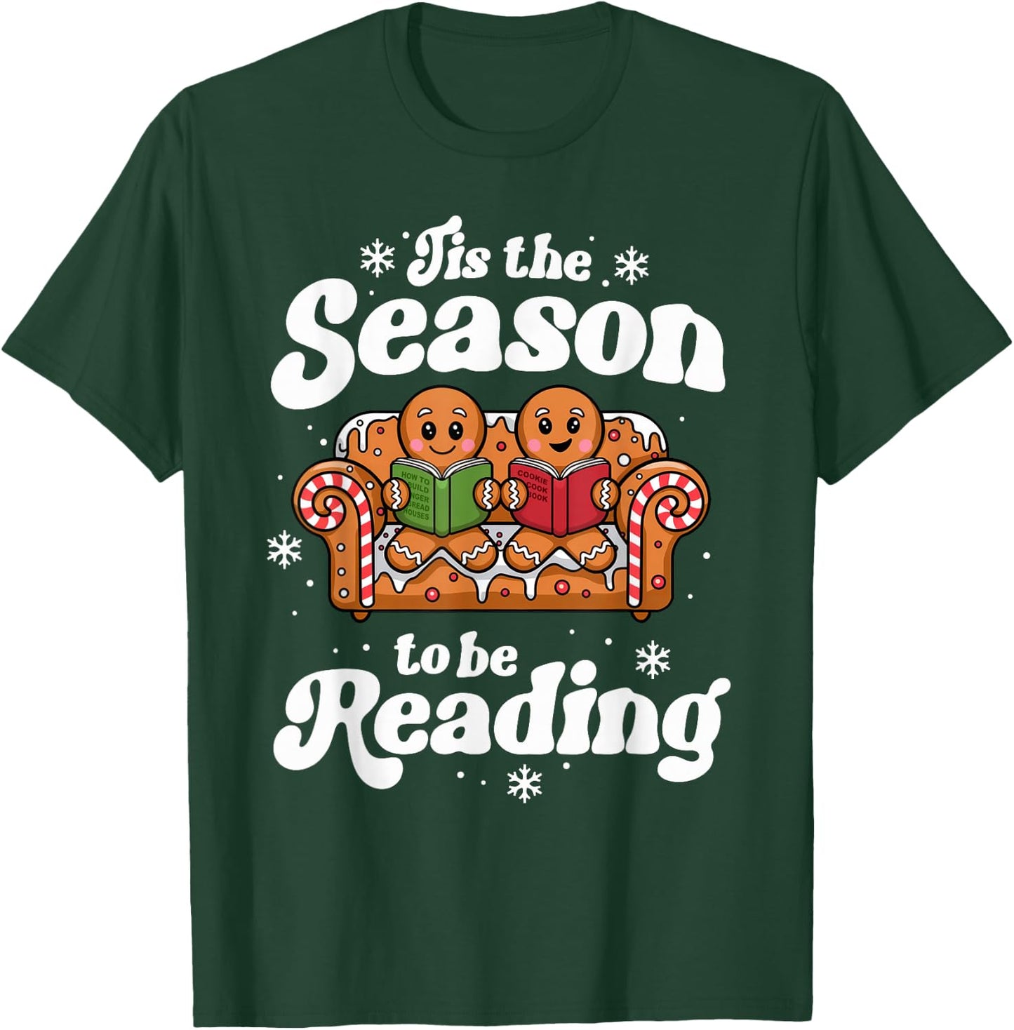 Christmas Book Lover Gingerbread Library Reading Bookaholic T-Shirt - T-Shirt | Forest