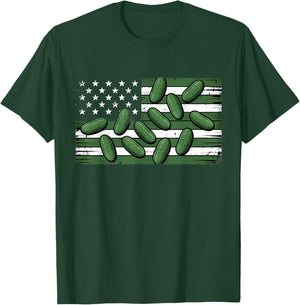 Pickle American Flag USA Dill Cucumber Lover Pickling T-Shirt - T-Shirt | Forest