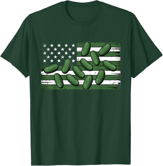 Pickle American Flag USA Dill Cucumber Lover Pickling T-Shirt - T-Shirt | Forest
