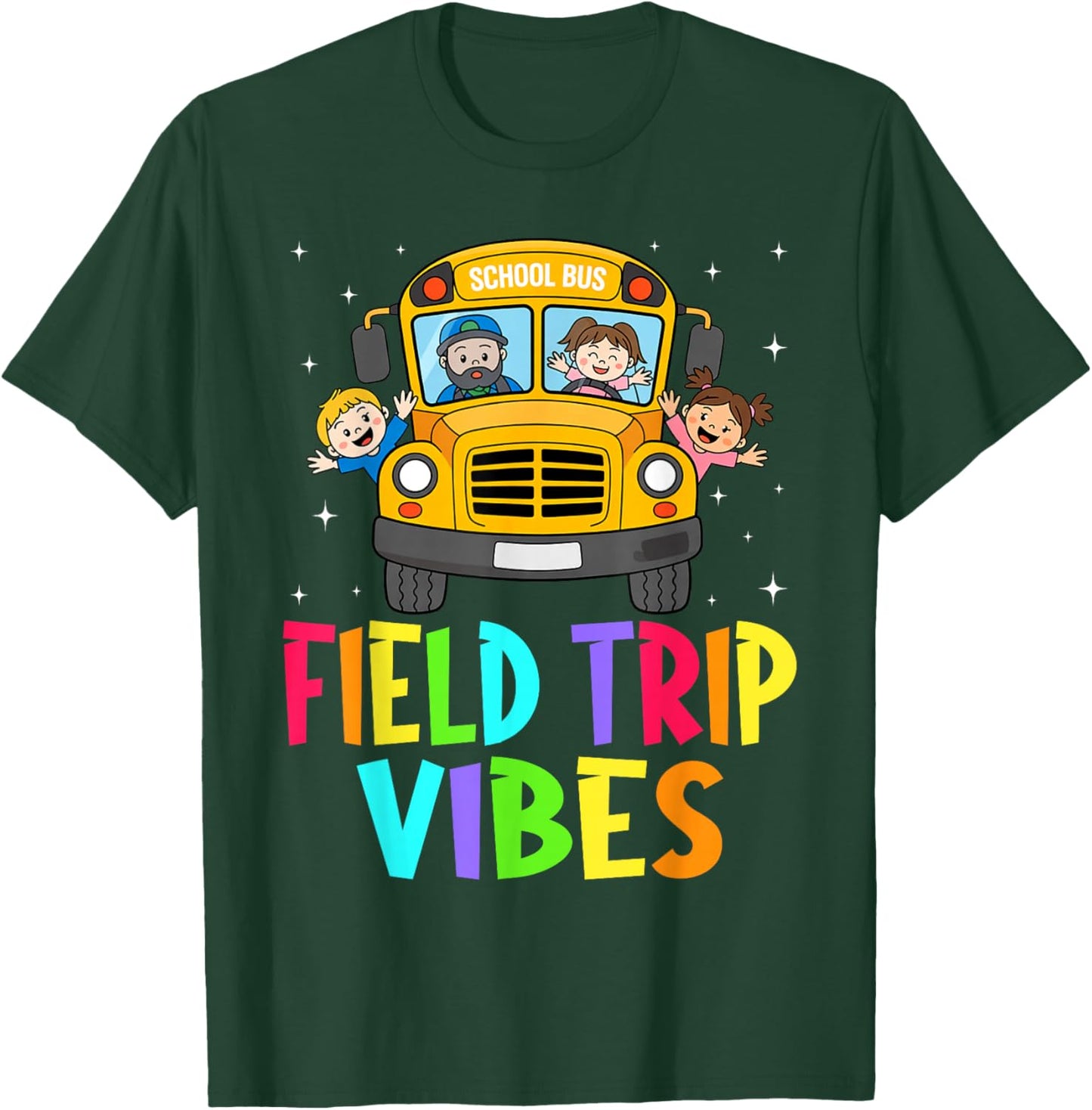 Field Trip Vibes Face Smile Retro Groovy Field Day 2025 T-Shirt - T-Shirt | Forest