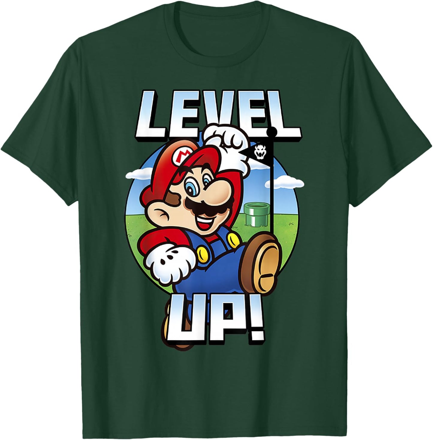 Super Mario Level Up Bowser Flag Portrait Graphic T-Shirt - T-Shirt | Forest