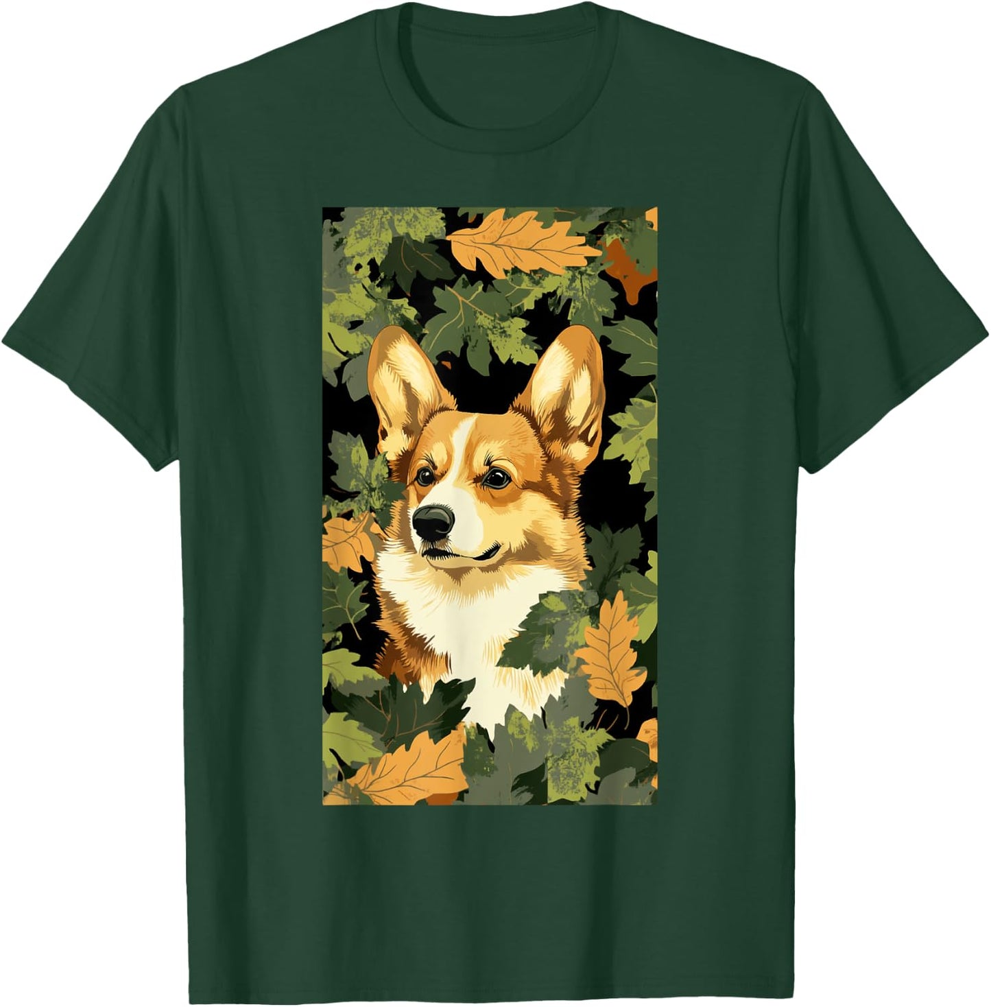 Pembroke Welsh Corgi Leaf Camouflage Pattern T-Shirt - T-Shirt | Forest
