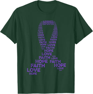 Alzheimer's Awareness Hope Faith Love Purple Ribbon Warrior T-Shirt - T-Shirt | Forest