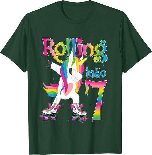Rolling Into 7 years Let's Roll I'm Turning 7 Roller Skate T-Shirt - T-Shirt | Forest