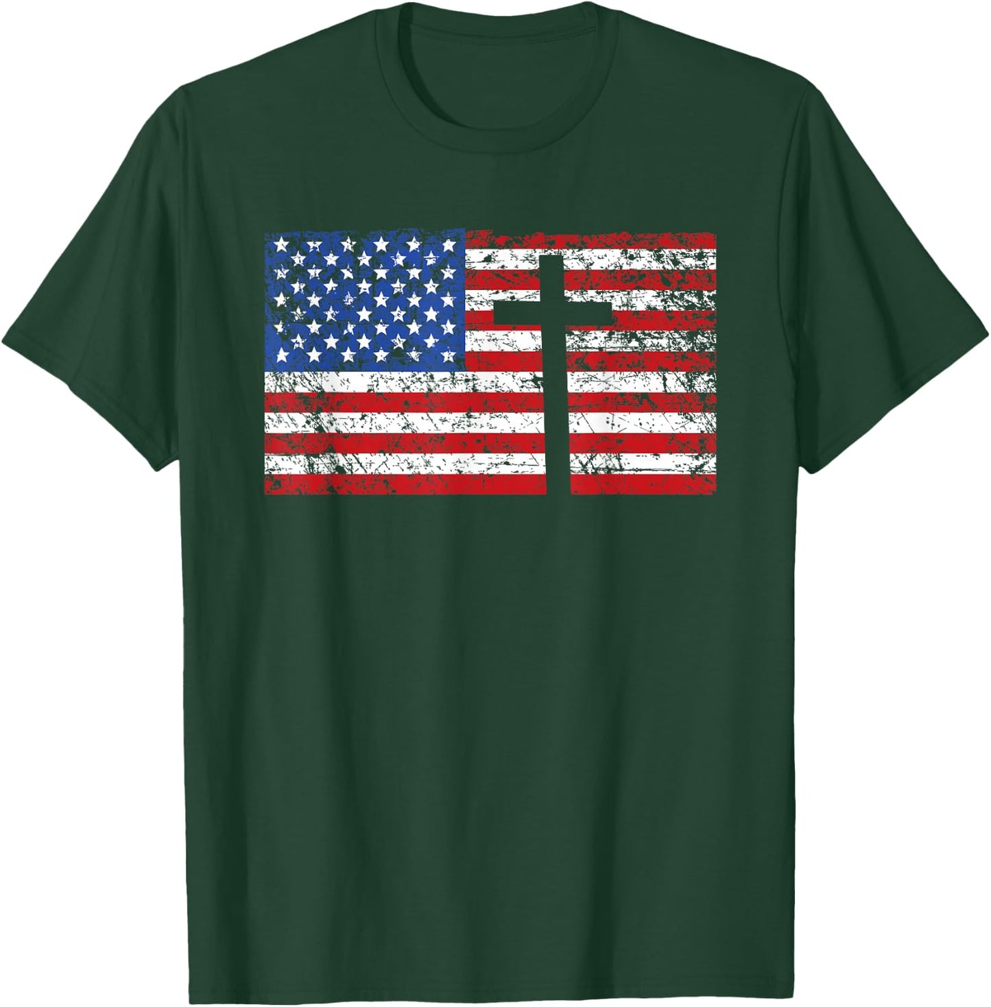 American Flag Cross Shirt, USA Christian Gift, Trust God T-Shirt - T-Shirt | Forest