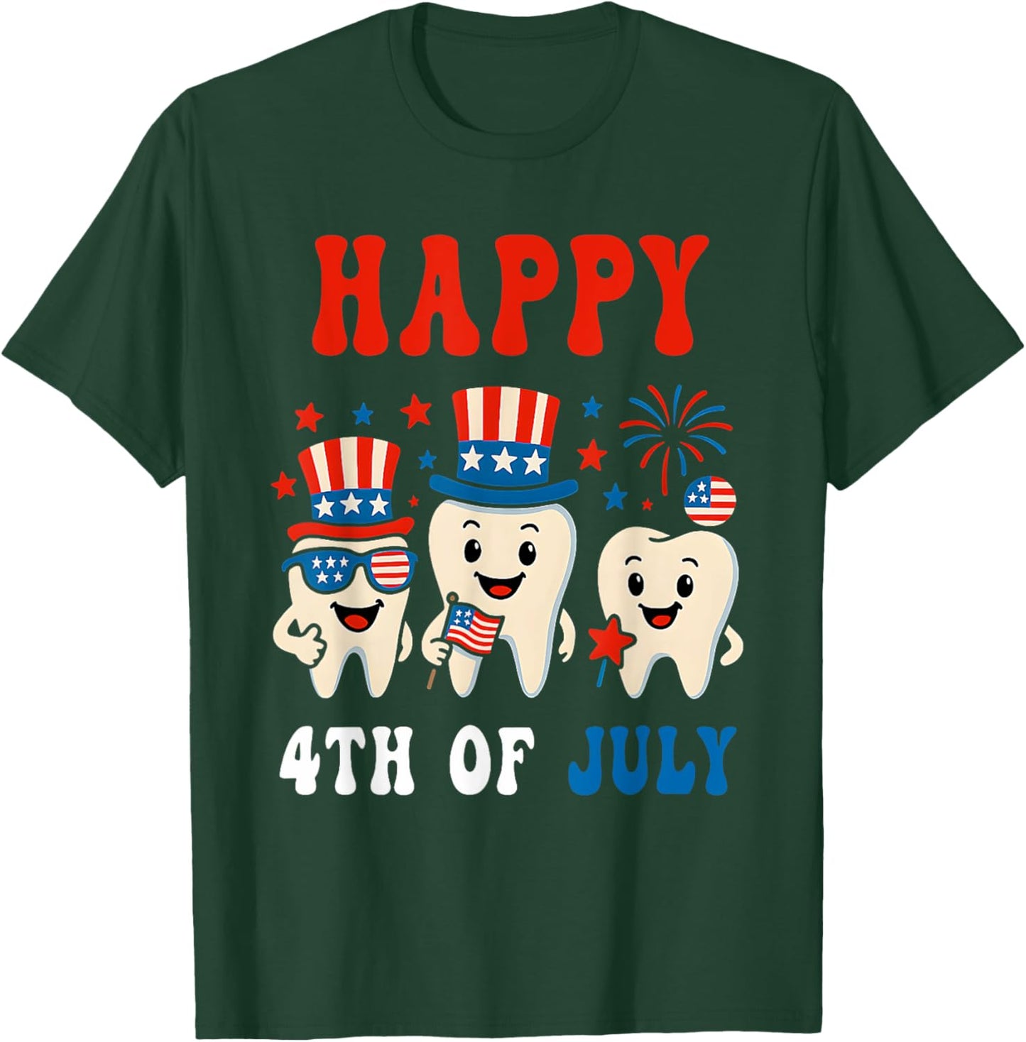 Happy 4th of july Dental Tooth American Flag Dentist T-Shirt - T-Shirt | Forest