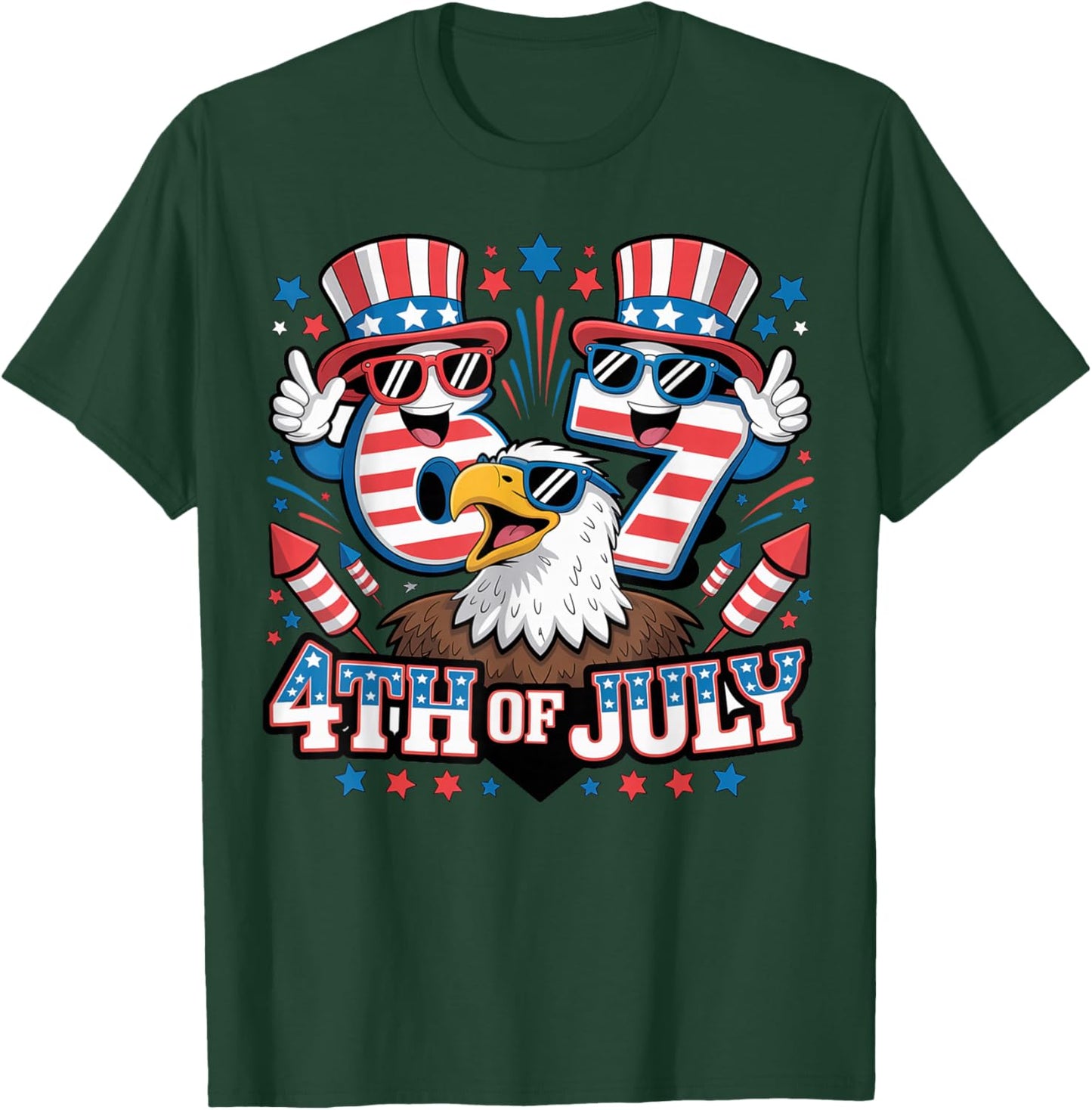 Six Seven 67 4th of July 6 7 Fourth July Boys Kids 6-7 Meme T-Shirt - T-Shirt | Forest