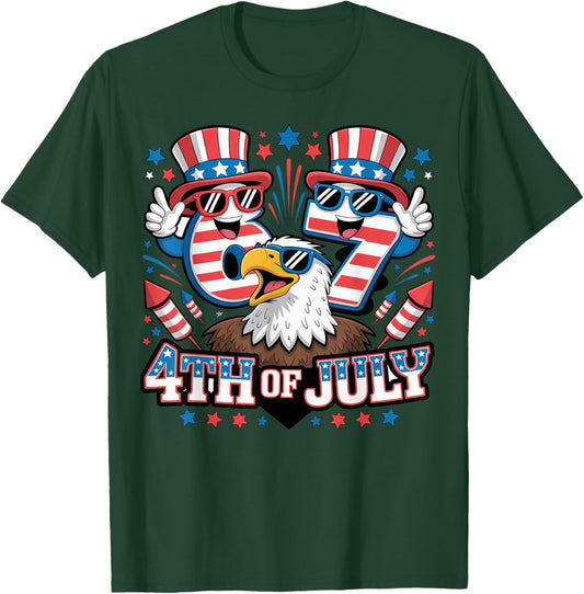 Six Seven 67 4th of July 6 7 Fourth July Boys Kids 6-7 Meme T-Shirt - T-Shirt | Forest