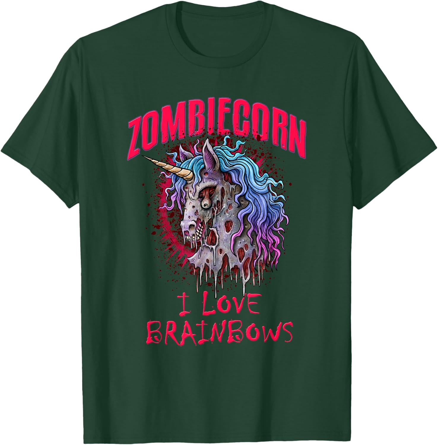 Zombie Unicorn I Love Brainbows Punk Gothic Goth Halloween T-Shirt - T-Shirt | Forest