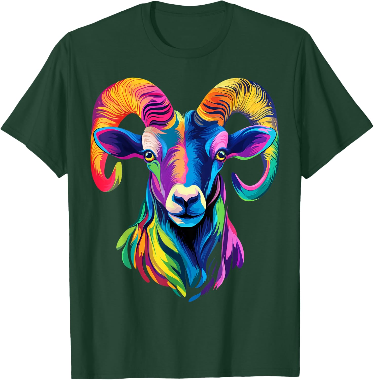 Colorful Bighorn Sheep Face Animal Lover Men Women Black T-Shirt - T-Shirt | Forest