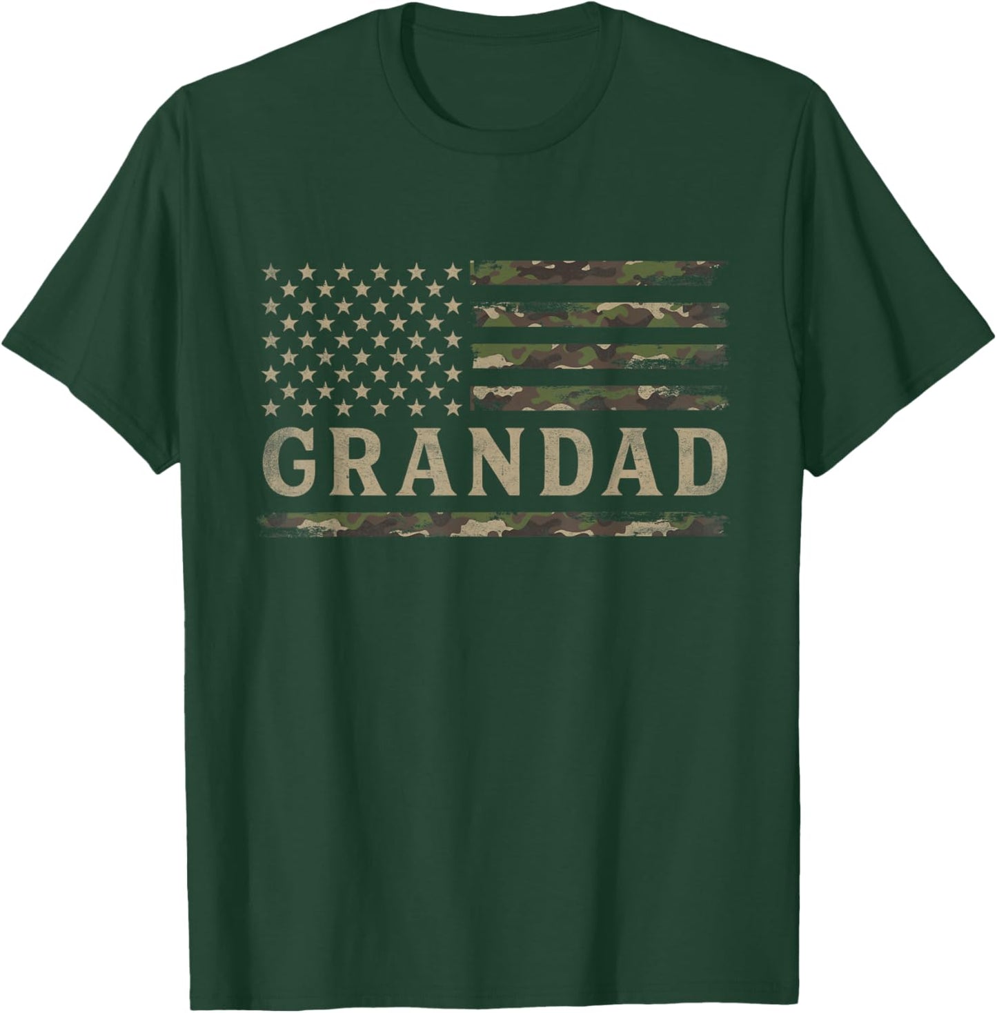 Camo Grandad Camourflage USA Flag Fathers Day Grandpa T-Shirt - T-Shirt | Forest