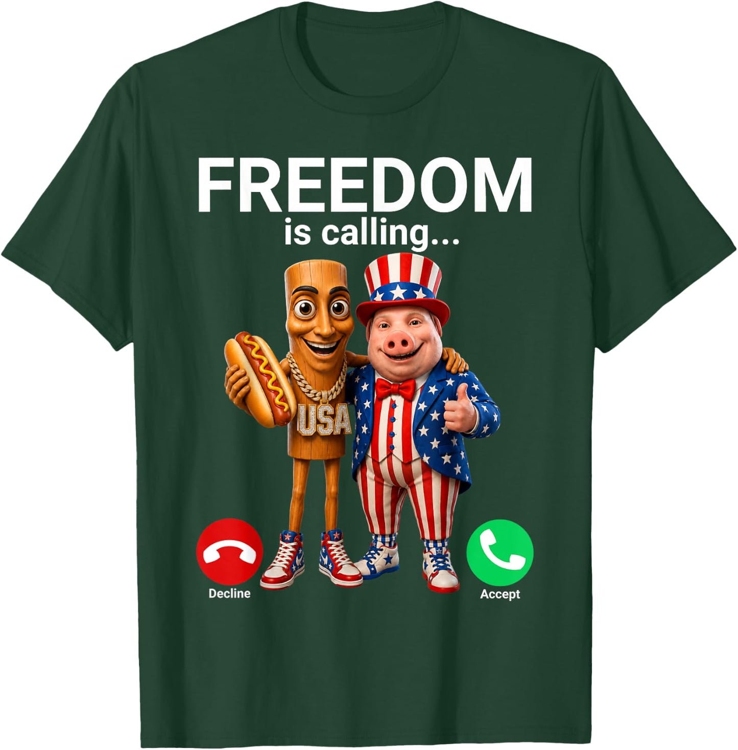Tung Tung Tung Sahur John Pork Fourth of July T-Shirt - T-Shirt | Forest