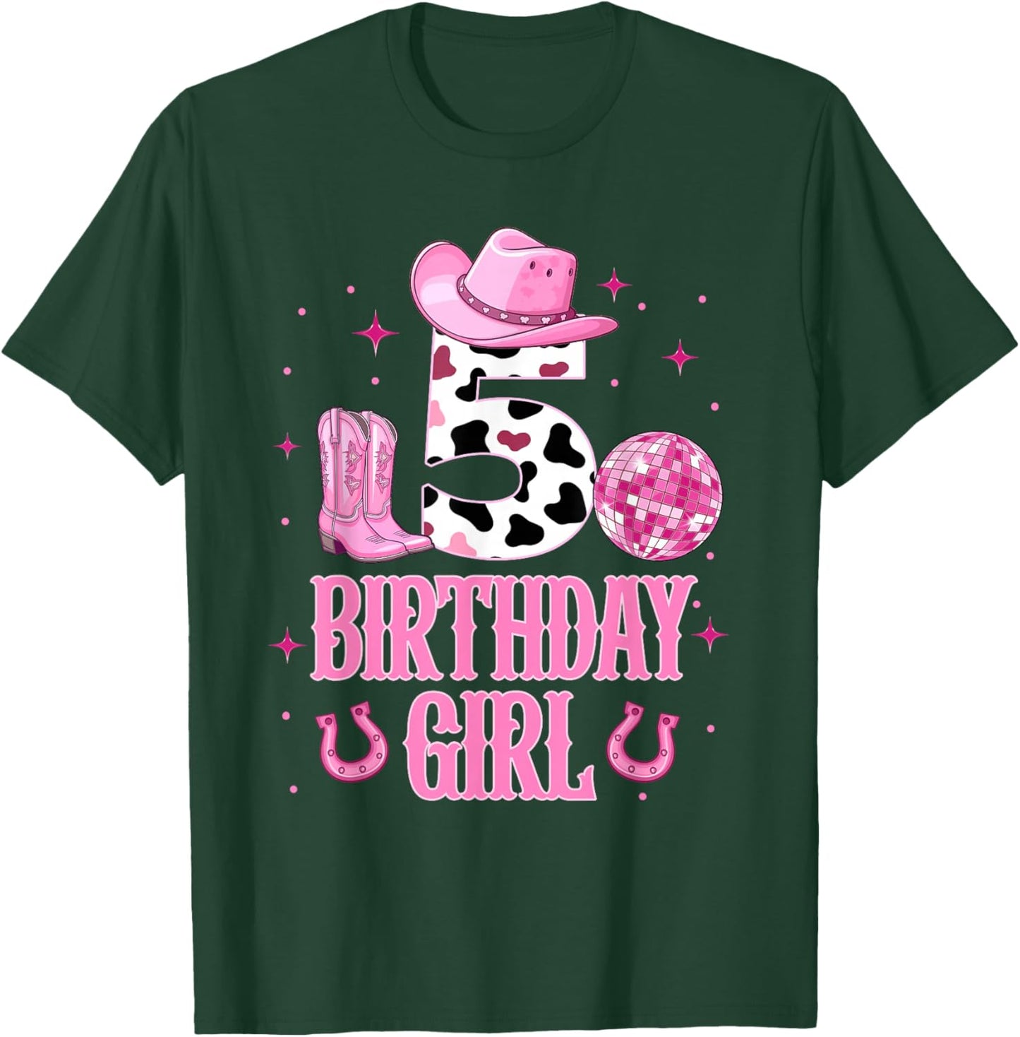 5th Birthday Girl Pink Disco Boots Cowgirl Kids Girls T-Shirt - T-Shirt | Forest