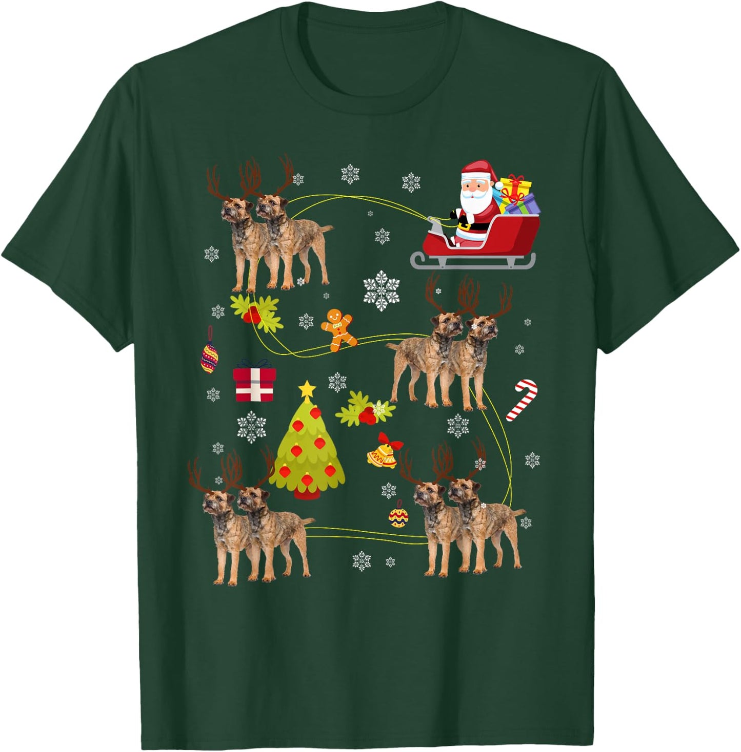 Santa Hat Border Terrier Christmas Tree Lights Xmas Gift T-Shirt - T-Shirt | Forest