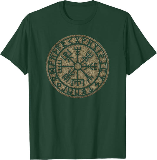 Vegvisir Viking Compass Runes Nordic Celtic Protection T-Shirt - T-Shirt | Forest