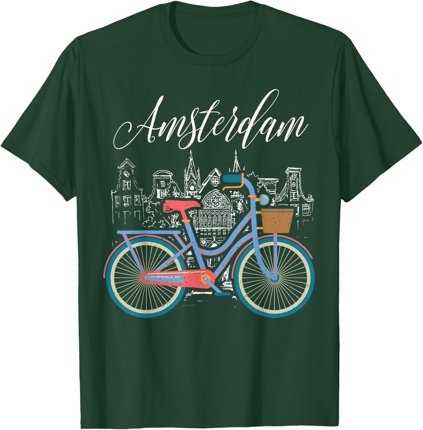Love Cycling Luv Amsterdam Retro Bike Gift Design Idea T-Shirt - T-Shirt | Forest