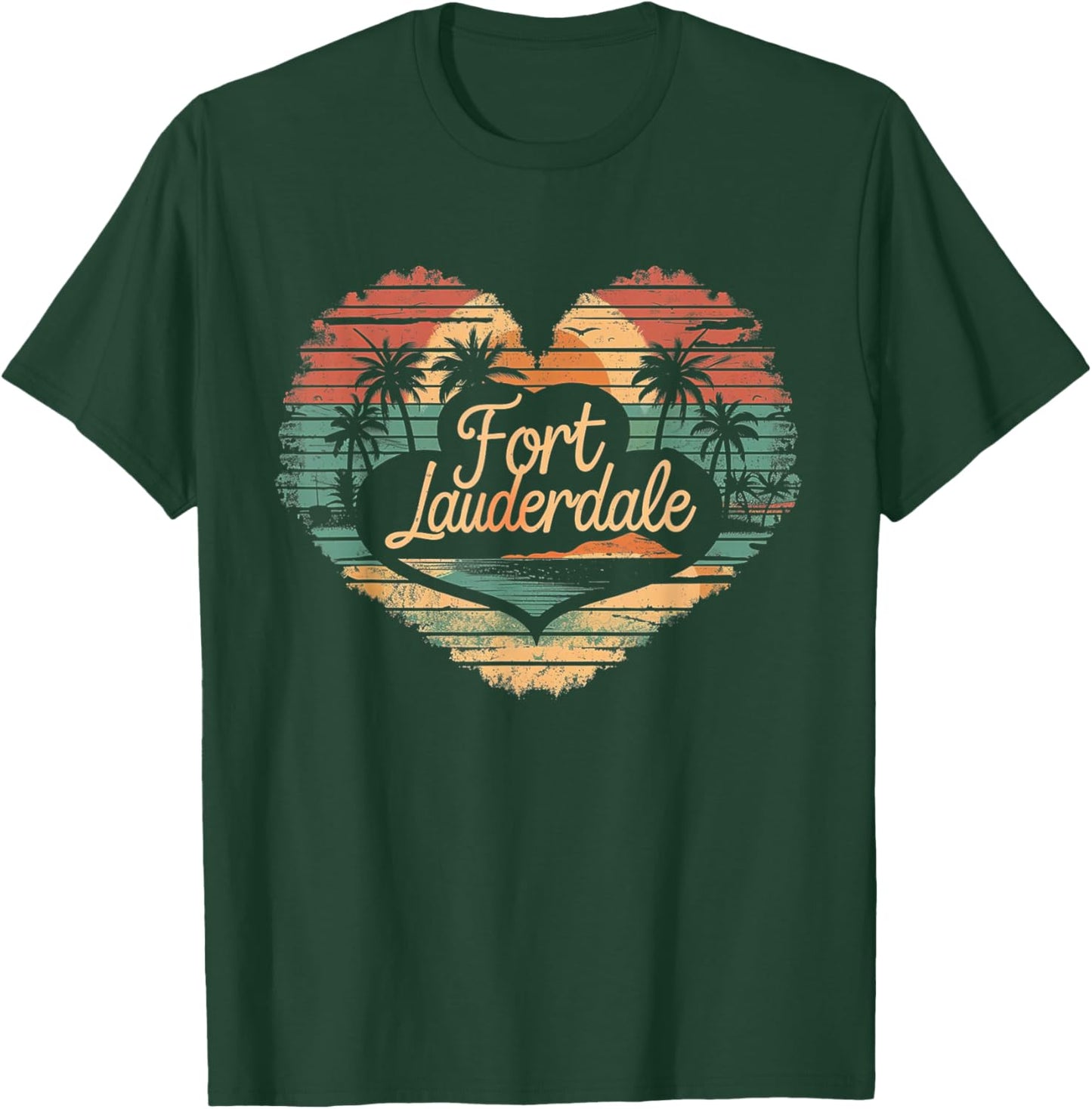 Ft. Fort Lauderdale - Heart Vintage Love Women Kids Retro T-Shirt - T-Shirt | Forest