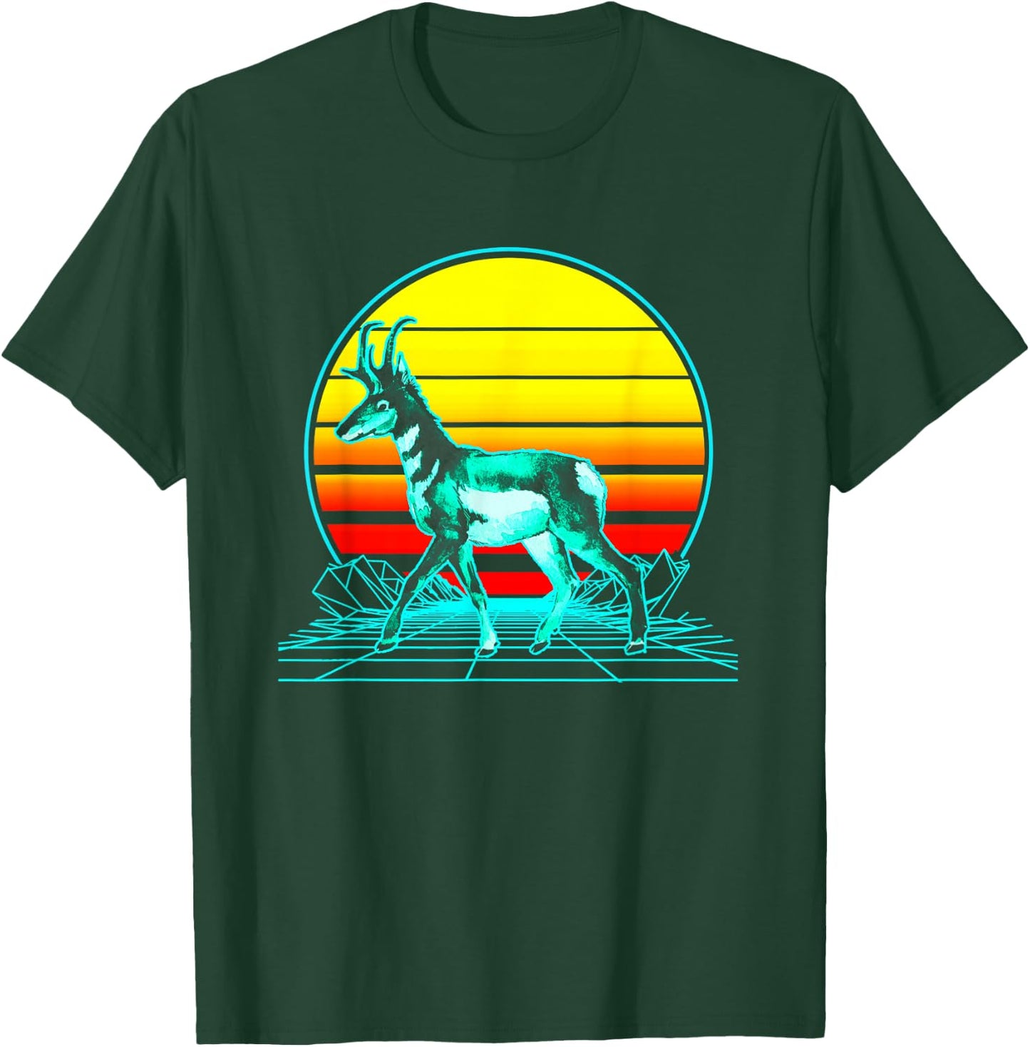 Retro Pronghorn Vaporwave T-Shirt - T-Shirt | Forest