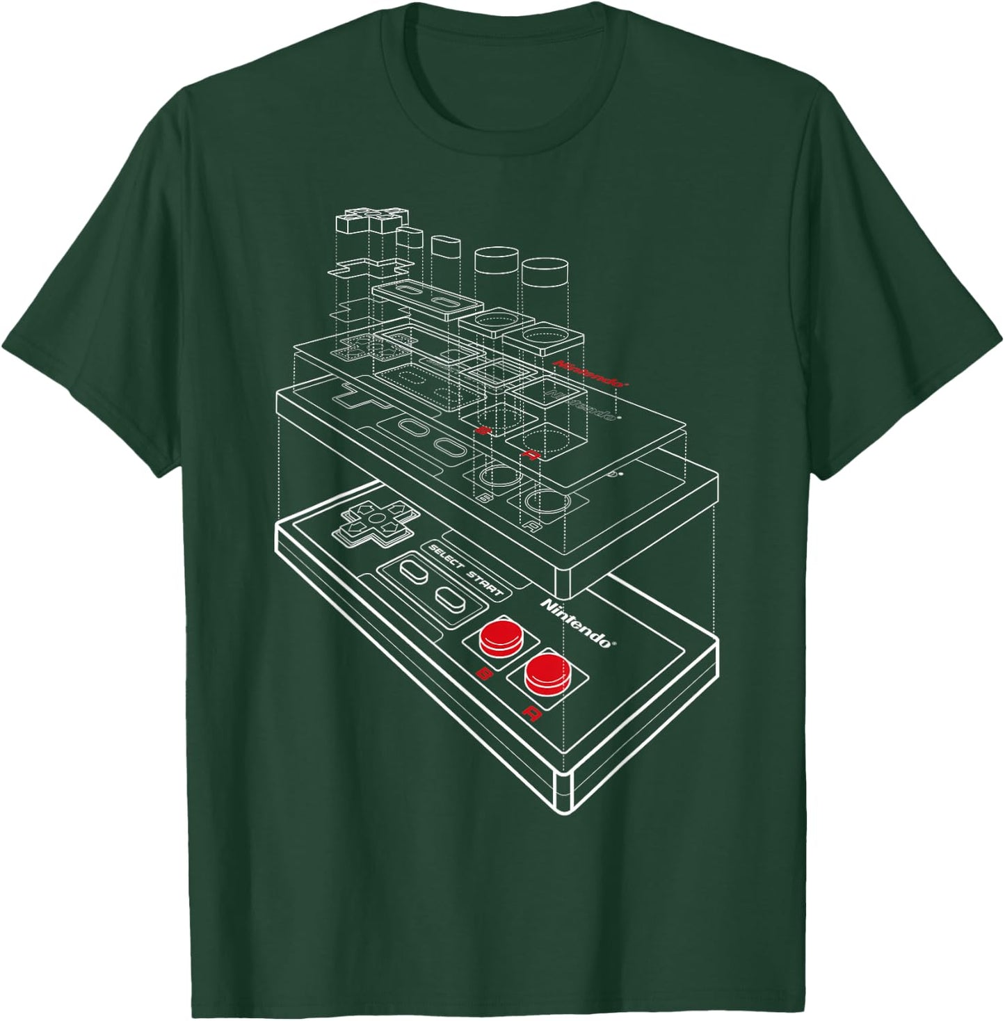 Nintendo NES Controller Exploded Schematic Graphic T-Shirt - T-Shirt | Forest