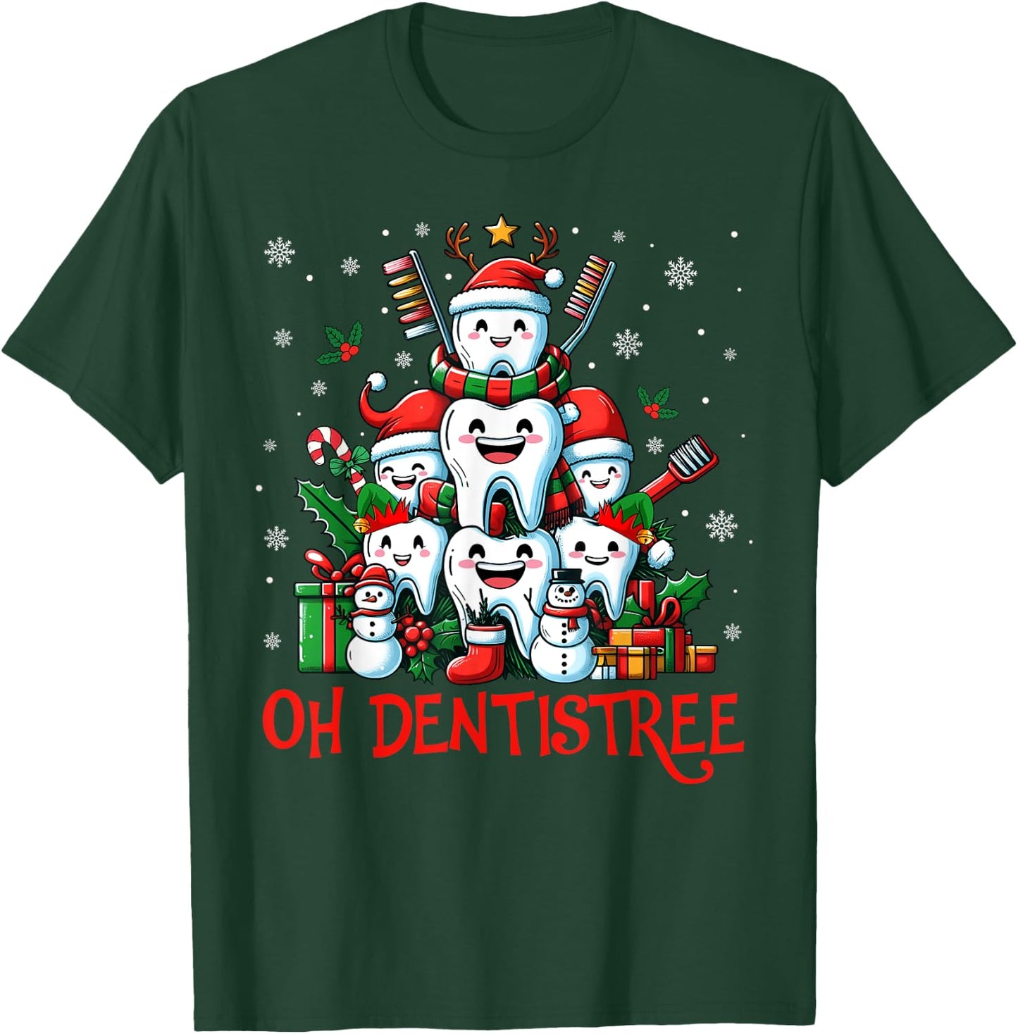 Funny Christmas Dentist Tree Dental Oh Dentistree Tooth Tree T-Shirt - T-Shirt | Forest