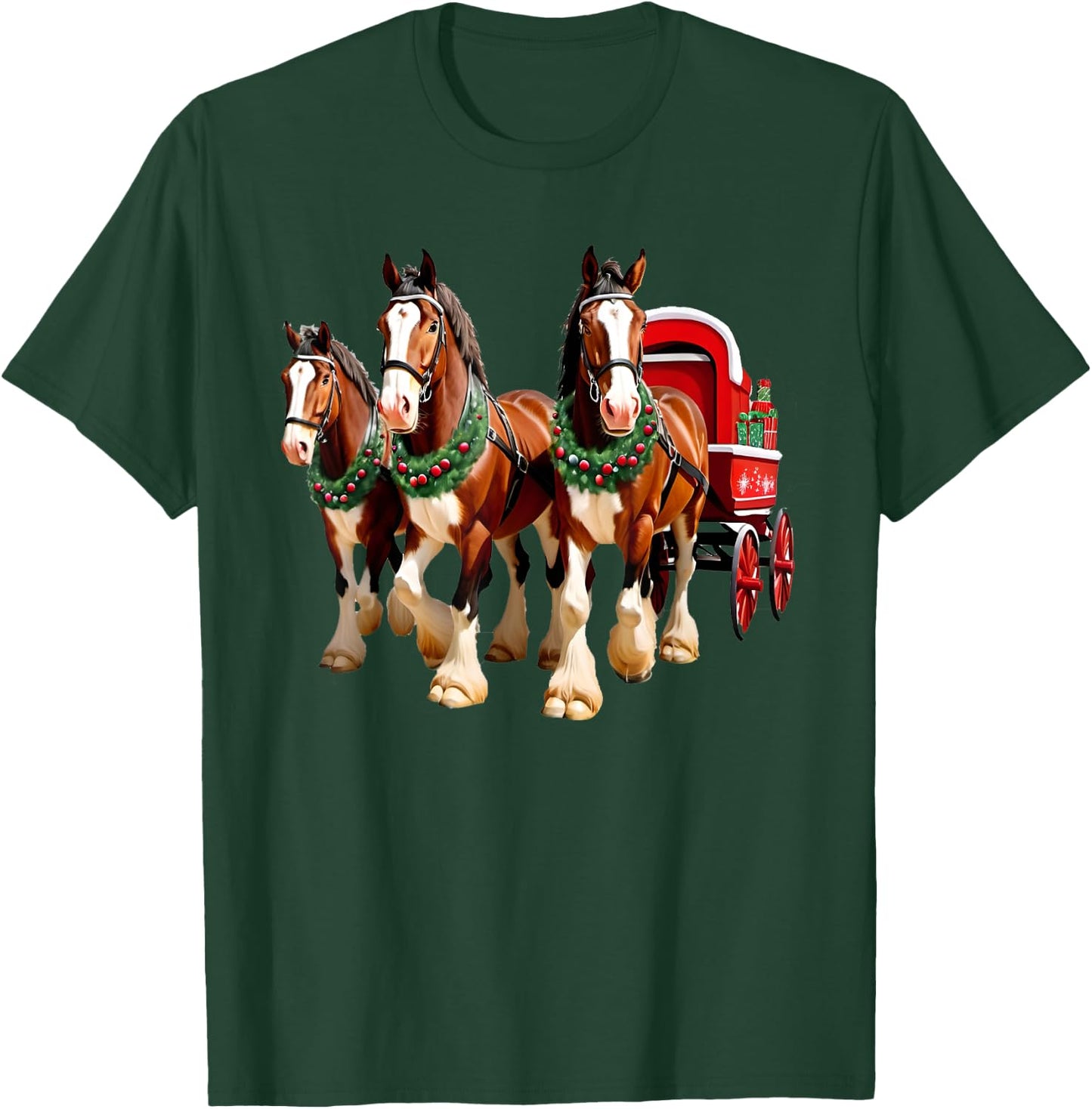 X-Mas Equestrian Farm -Adult Christmas Animal Print , Black, Small, Short Sleeve, Classic Fit, , Pull On, 1 Count T-Shirt - T-Shirt | Forest