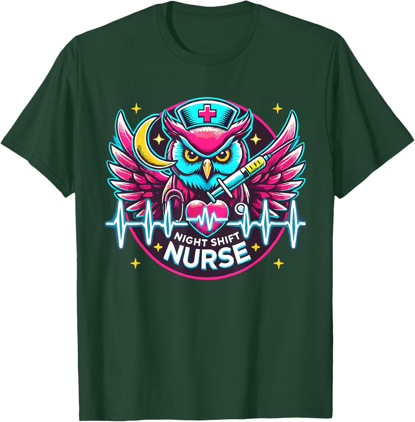 Night Shift Nurse Owl RN RT US Funny Nurse T-Shirt - T-Shirt | Forest