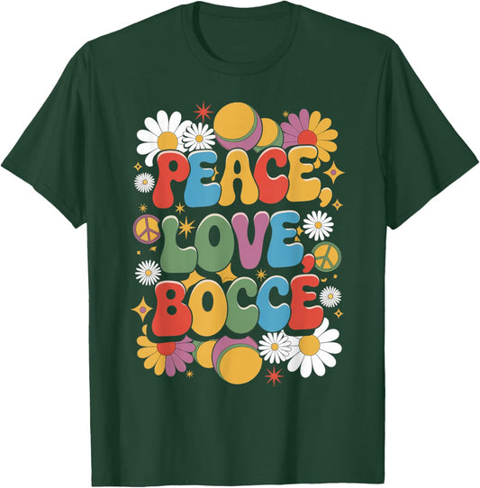 Peace Love Bocce 60s 70s Hippie Retro Bocce Player T-Shirt - T-Shirt | Forest