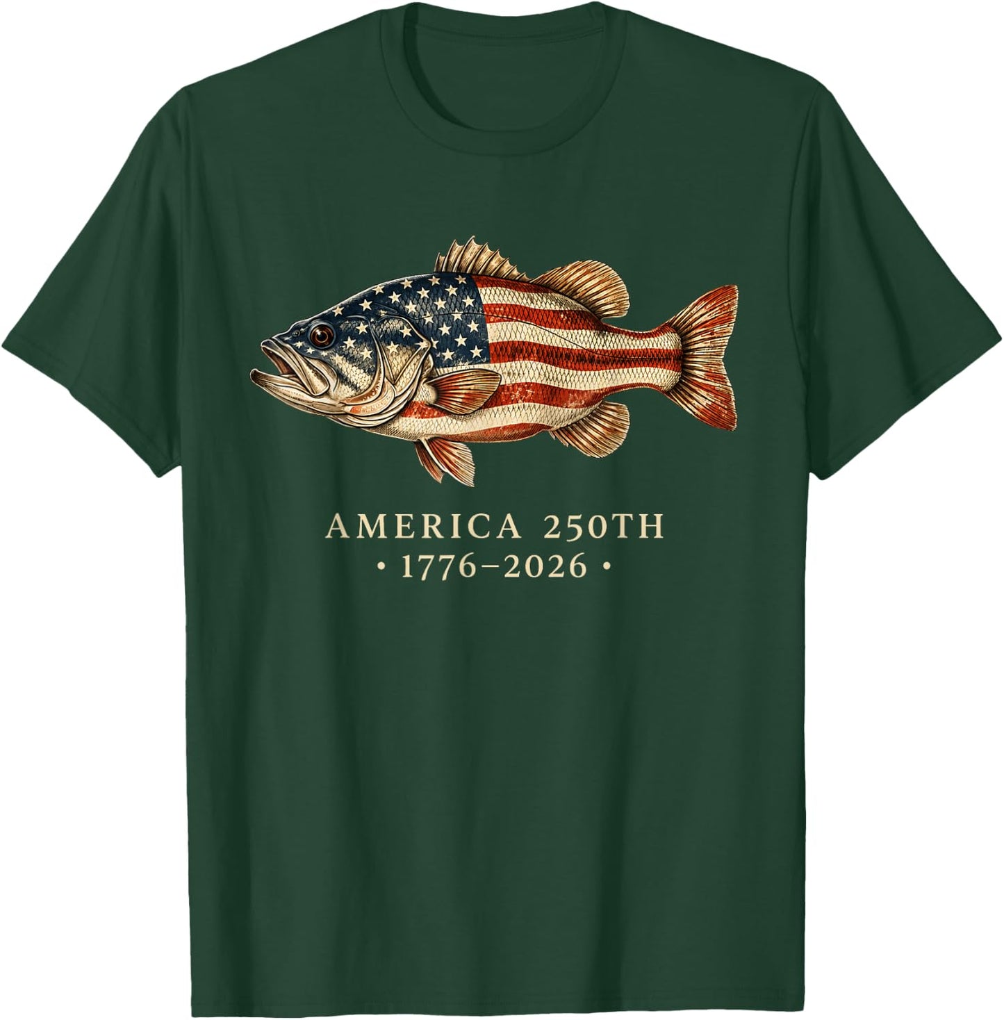 USA 250th 1776 2026 Patriotic Bass Fishing T-Shirt - T-Shirt | Forest