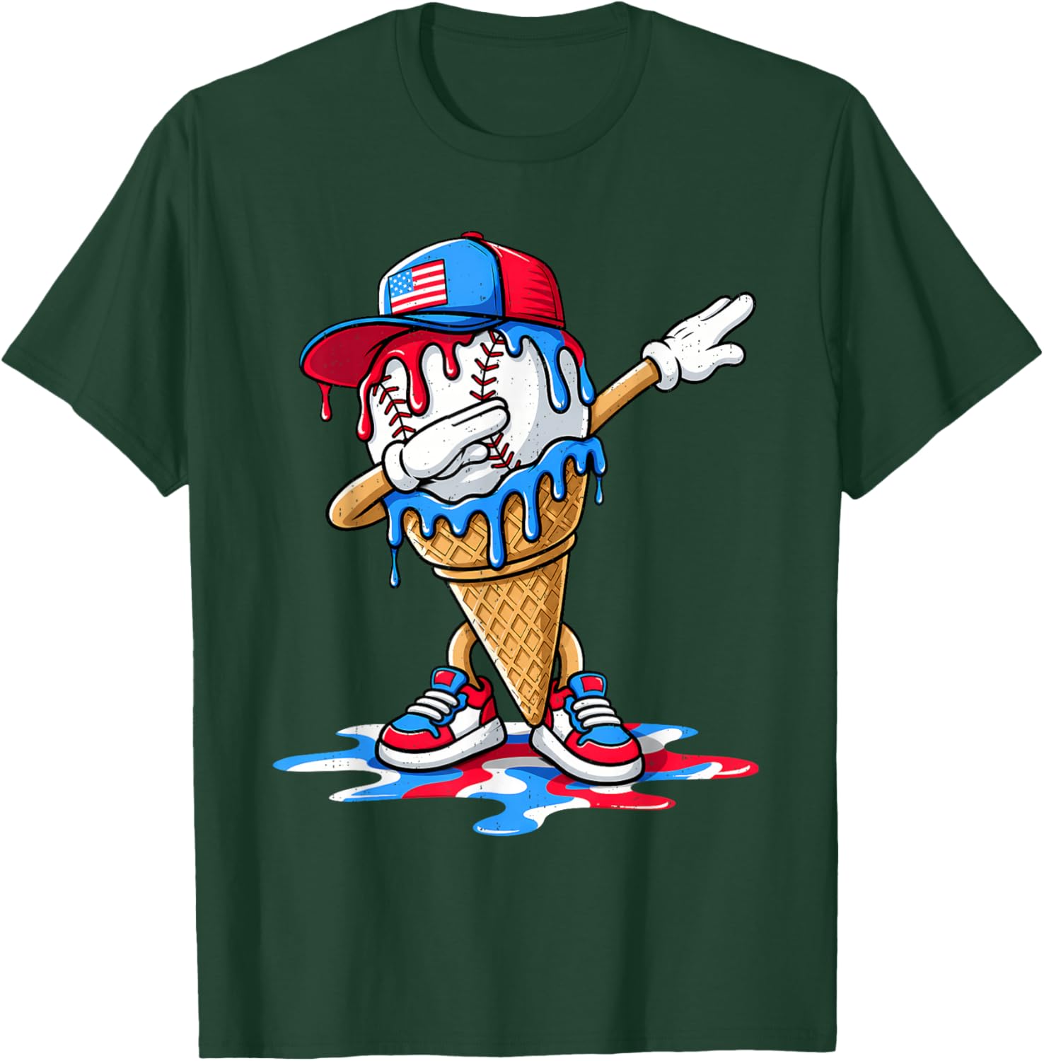 Baseball Drip American Patriotic 4th of July Boys Kids Youth T-Shirt - T-Shirt | Forest