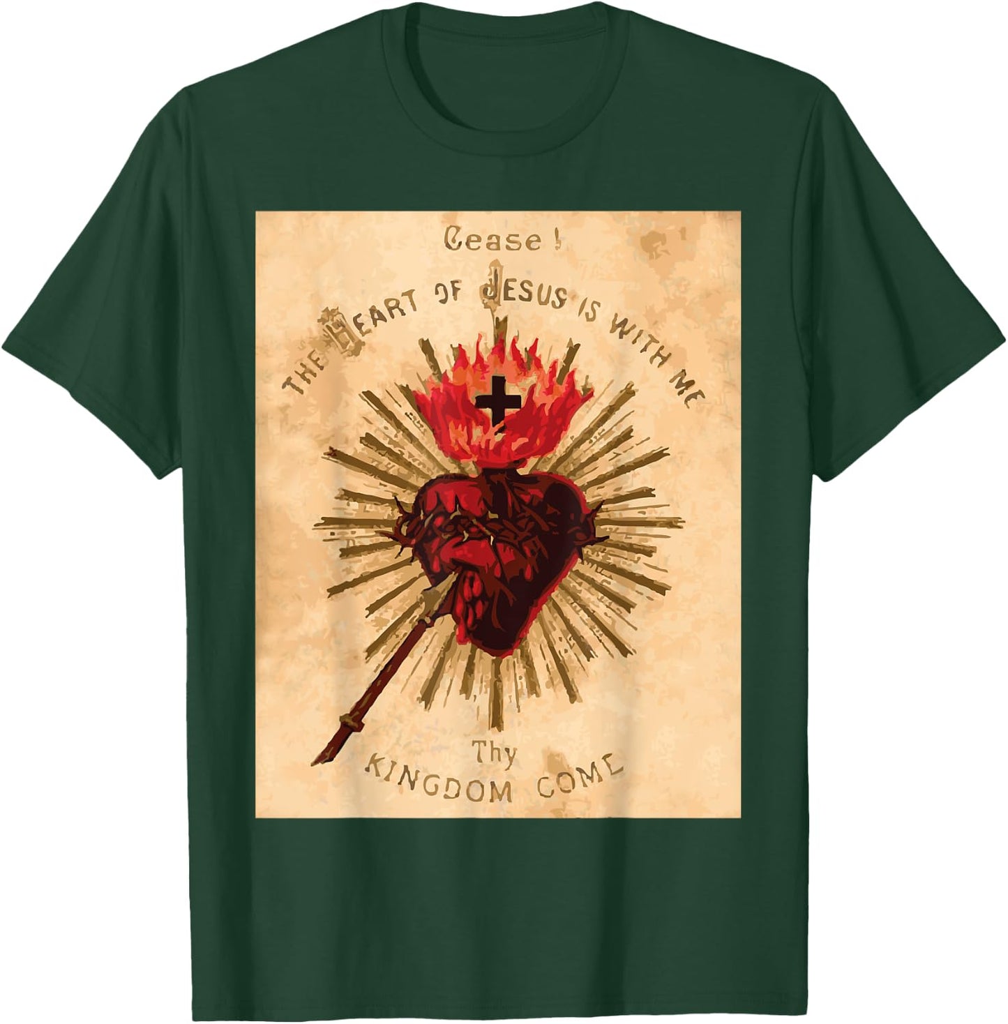 Vintage Sacred Heart of Jesus Catholic Art Traditional T-Shirt - T-Shirt | Forest