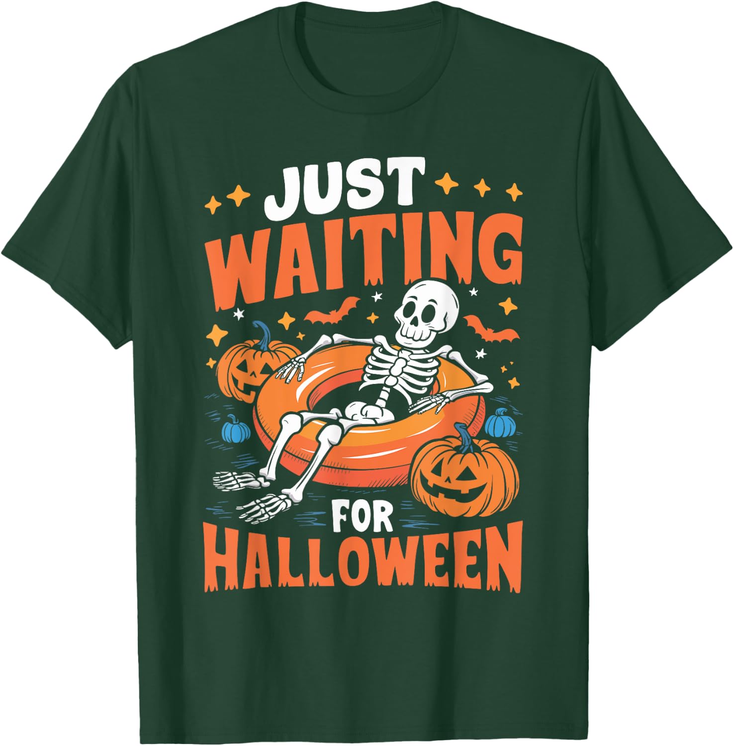 Just Waiting for Halloween Spooky Skeleton Summer Halloween T-Shirt - T-Shirt | Forest